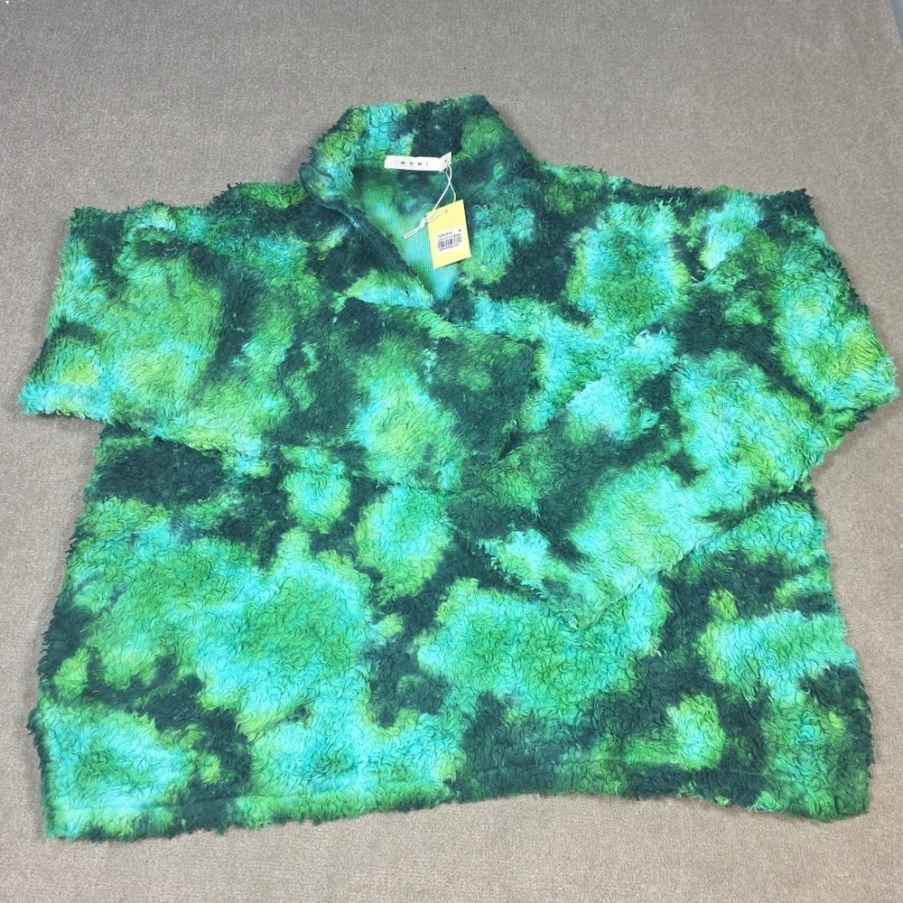 Mnml Medium Cropped Pull Over Green Blue Fuzzy Fiber Sweater‎ Long Sleeve Nwt